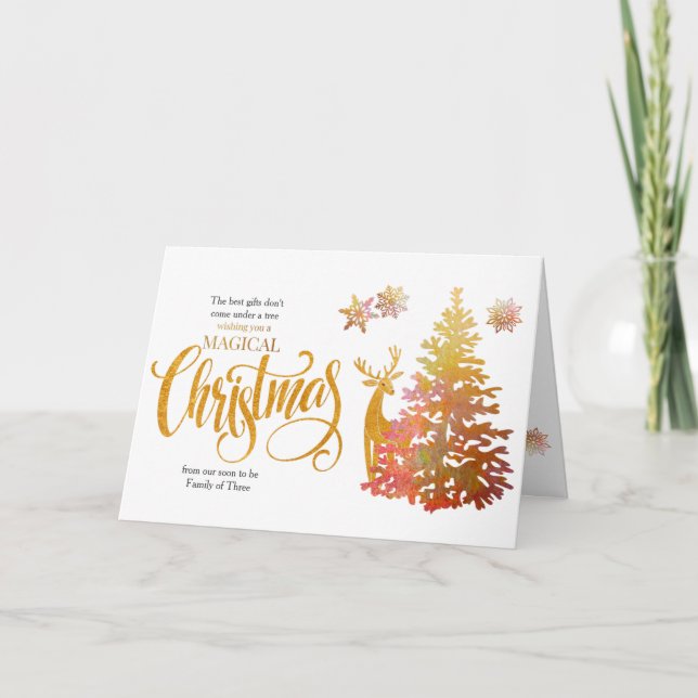 Cartão De Festividades Soon to Be Family of Three Gold Christmas Tree (Frente)