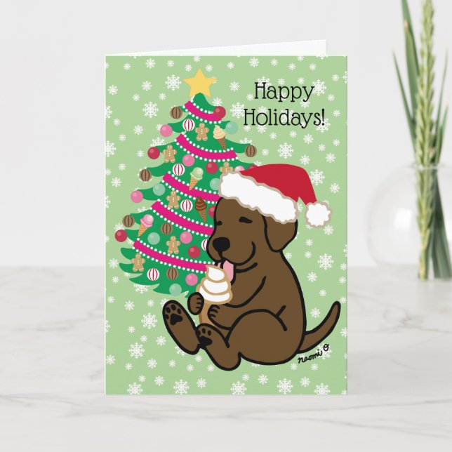 Cartão De Festividades Sorvete de chocolate Labrador de Natal (Frente)