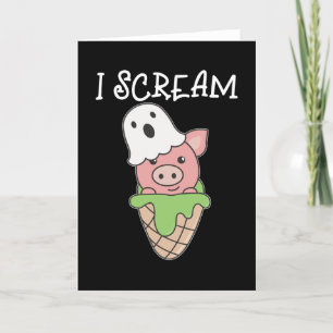 Cartão De Festividades Sorvete de Grito de Fantasma de Porco no Halloween