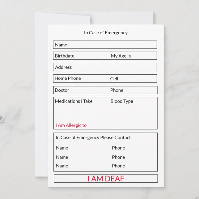 Cartão De Festividades Sou surdo em caso de emergência para crianças e ad (Frente)