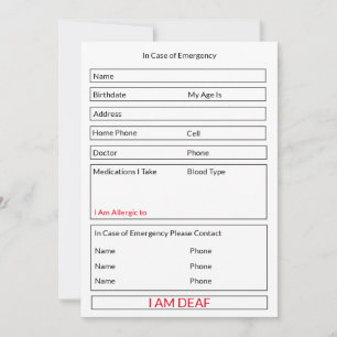 Cartão De Festividades Sou surdo em caso de emergência para crianças e ad
