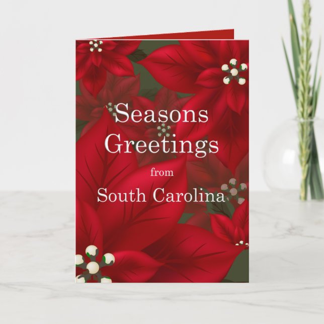 Cartão De Festividades South Carolina Poinsettia Seasons Greetings (Frente)