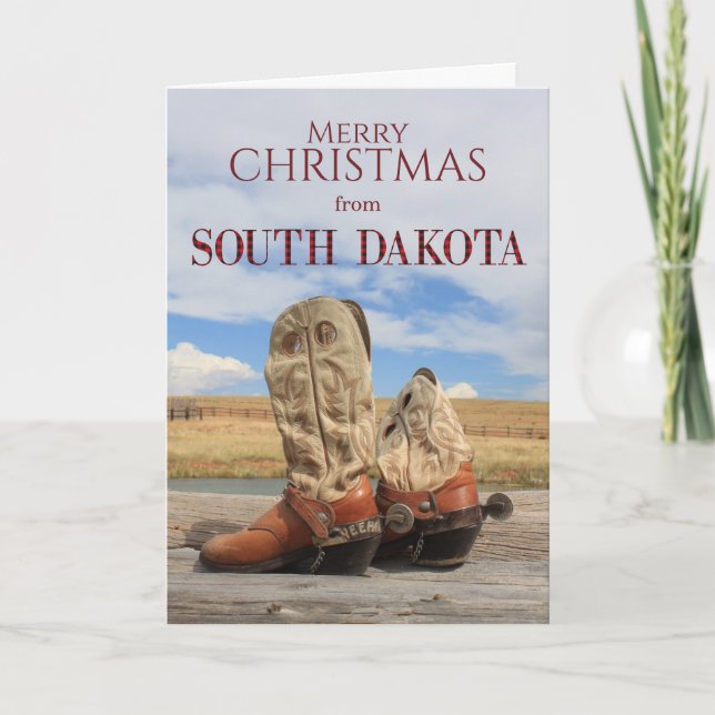 Cartão De Festividades South Dakota Cowboy Boot Christmas Card (Frente)