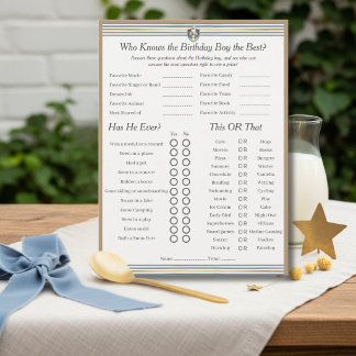 Cartão De Festividades Space Birthday boy Trivia Trio Game card