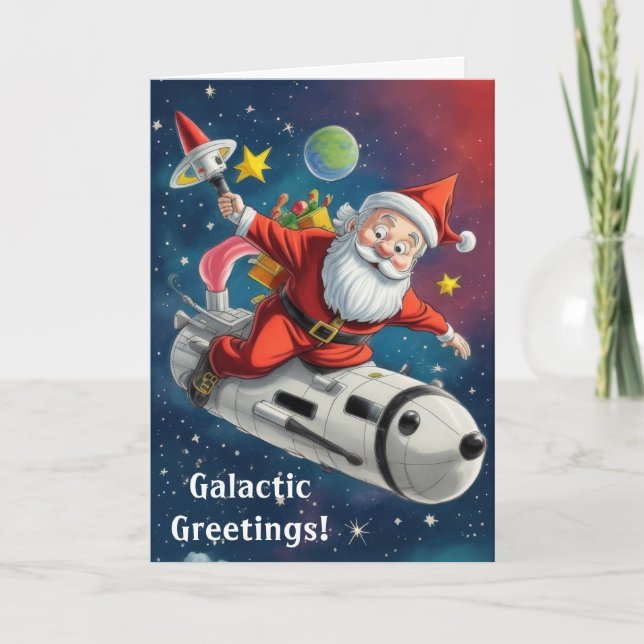 Cartão De Festividades Space Santa Claus (Frente)