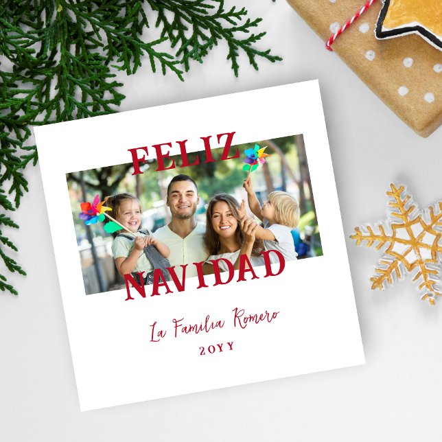Cartão De Festividades Spanish Classic Red Merry Christmas Photo (Spanish Classic Red Merry Christmas Photo Holiday Card with Envelope.)