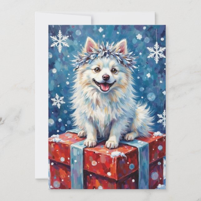 Cartão De Festividades Sparkling American Eskimo Dog Festive Gift Cushion (Frente)