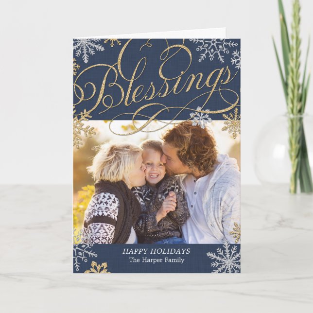 Cartão De Festividades Sparkling Flakes Holiday Greeting Card (Frente)