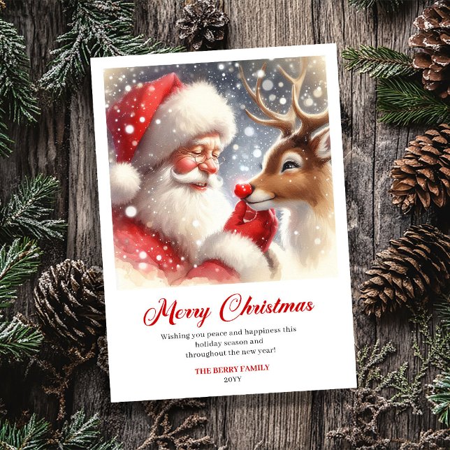 Cartão De Festividades Sparkling Santa With Rudolph Festive Greeting Card (Sparkling Santa With Rudolph Festive Greeting Card)