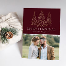 Sparkling Winter Pine Burgundy Merry Christmas