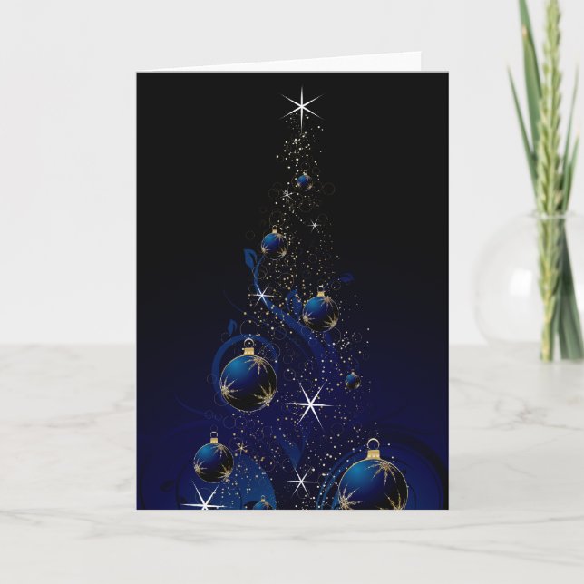 Cartão De Festividades Sparkly Blue Christmas Tree (Frente)