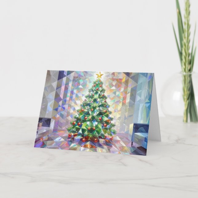 Cartão De Festividades Sparkly Christmas Tree Merry Xmas Geometric (Frente)