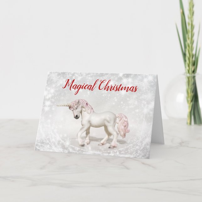 Cartão De Festividades Sparkly Magical Unicorn Christmas (Frente)