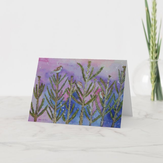 Cartão De Festividades Sparrows in the Trees (Frente)