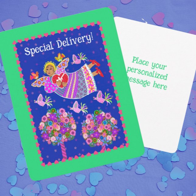 Cartão De Festividades Special Delivery Angel Valentine Personalized (Personalize the back!)