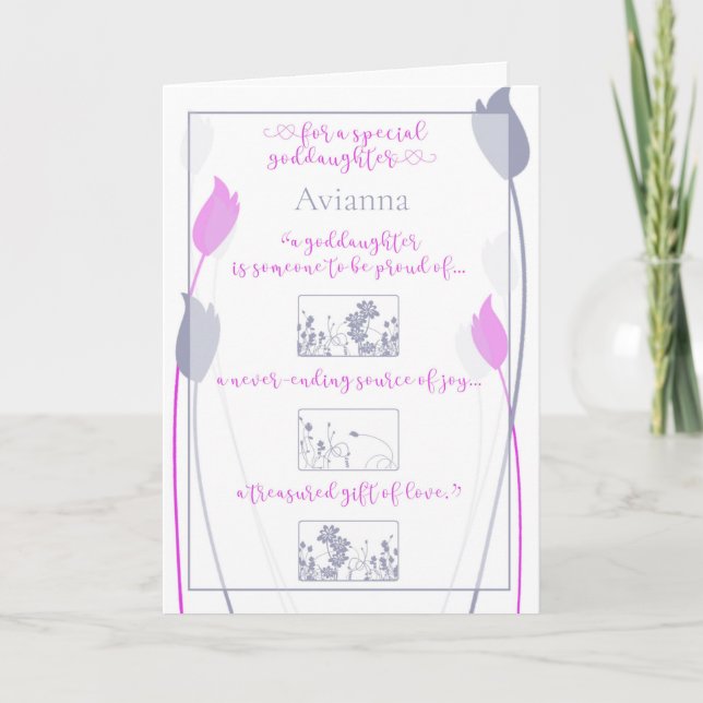 Cartão De Festividades Special Goddaughter Pink Grey Tulips Card (Frente)