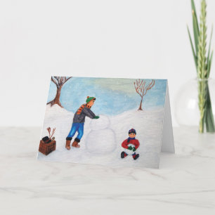 Cartão De Festividades Spending a Snow Day Together with "Happy Holidays"