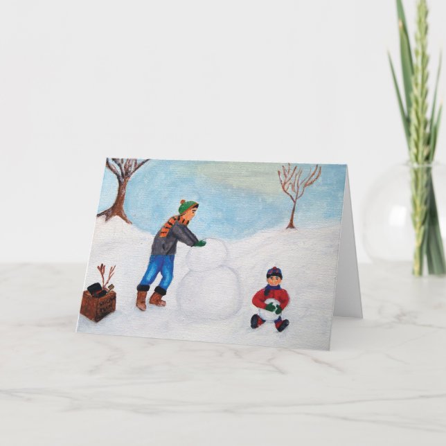 Cartão De Festividades Spending a Snow Day Together with "Happy Holidays" (Frente)