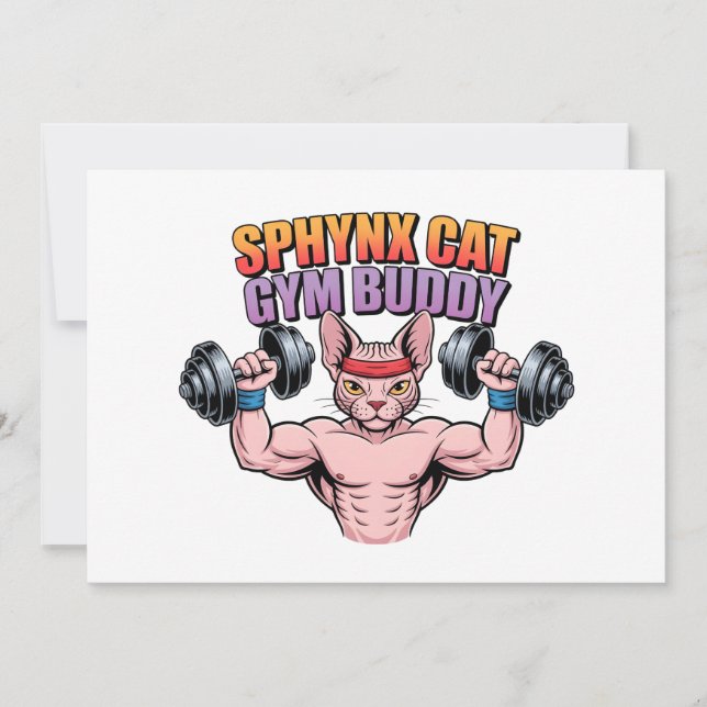 Cartão De Festividades Sphynx Cat Gym Buddy Muscular Cartoon (Frente)