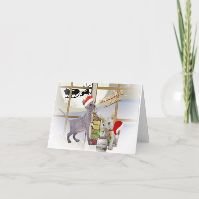 Cartão De Festividades Sphynx Kitten's Believe In Santa (Frente)