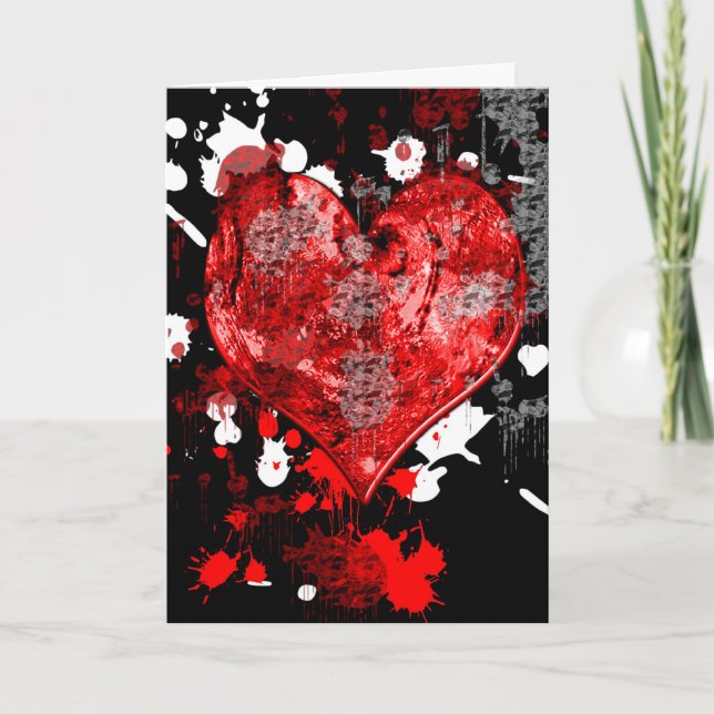 Cartão De Festividades Splattered Heart Gothic Valentine's Day Card (Frente)