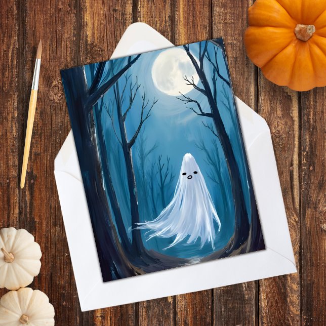 Cartão De Festividades Spooky Ghost | Floresta Feliz Halloween Assombrada (Criador carregado)