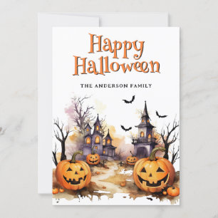Cartão De Festividades Spooky Jack O'Lanterns Bats Ghost Halloween Card