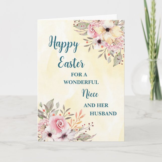 Cartão De Festividades Spring Flowers Felz pascoa Niece e Seu Marido (Frente)