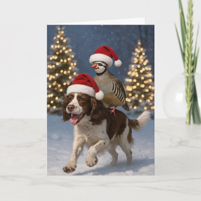 Cartão De Festividades Springer Spaniel and Partridge Christmas card (Frente)