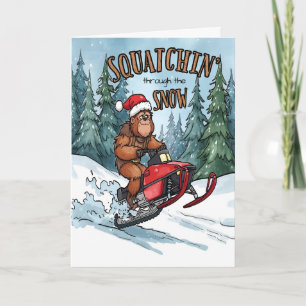 Cartão De Festividades Squatchin 'através da Neve Natal Bigfoot