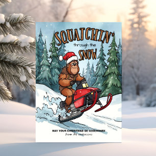 Cartão De Festividades Squatchin 'através da Neve Natal Bigfoot