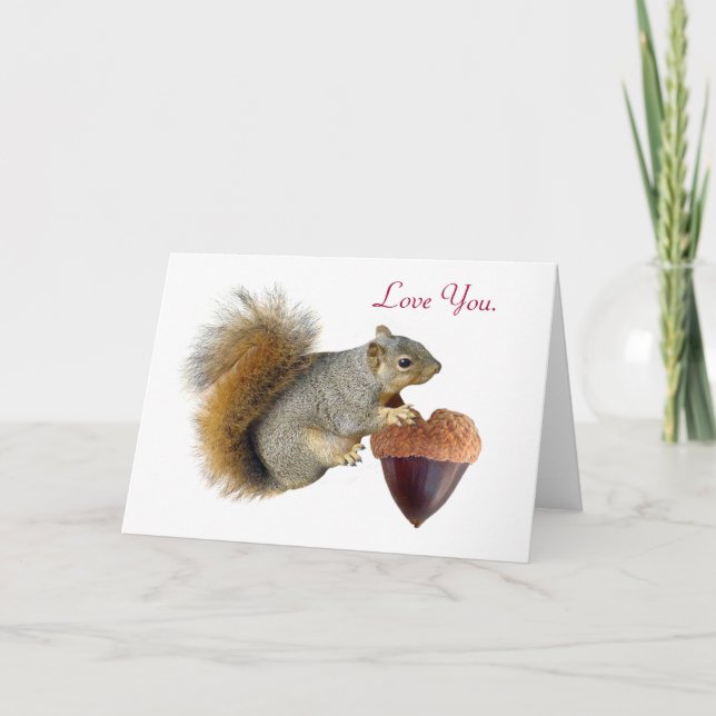 Cartão De Festividades Squirrel Acorn Heart Valentine Card (Frente)