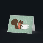 Cartão De Festividades Squirrel Coffee Lover Woodland Winter Holiday Xmas<br><div class="desc">Cute brown squirrel with big fluffy tail wears a long scarf and holds a white mug full of steaming coffee. Teal background with pretty snowflakes falling. Inside text: "comfort and joy." This message can be personalized with your own sentiment. A festive woodland critter Christmas card for everyone on your list,...</div>
