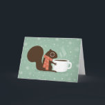 Cartão De Festividades Squirrel Coffee Lover Woodland Winter Holiday Xmas<br><div class="desc">Cute brown squirrel with big fluffy tail wears a long scarf and holds a white mug full of steaming coffee. Teal background with pretty snowflakes falling. Inside text: "comfort and joy." This message can be personalized with your own sentiment. A festive woodland critter Christmas card for everyone on your list,...</div>