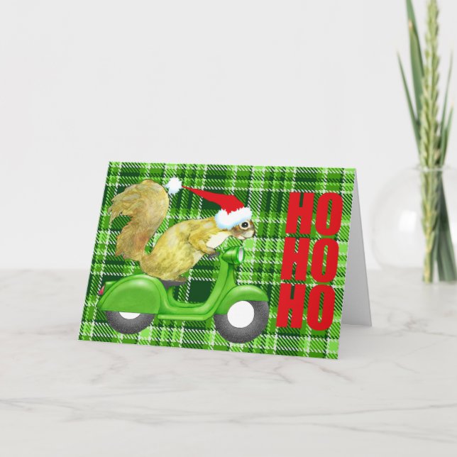 Cartão De Festividades Squirrel Santa Scooter Christmas Card (Frente)