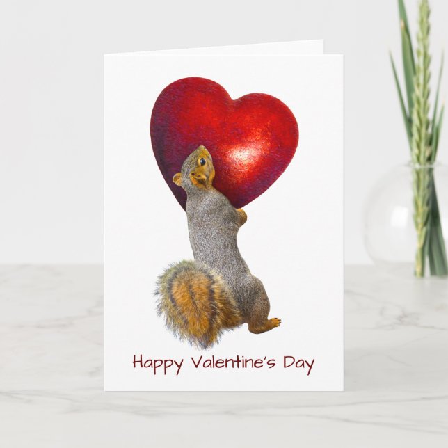 Cartão De Festividades Squirrel with Red Heart Card (Frente)