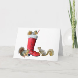 Cartão De Festividades Squirrels in Santa's Boot