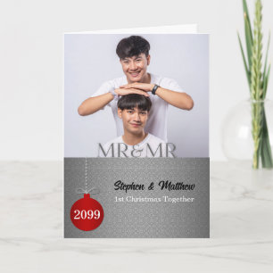 Cartão De Festividades Sr e Sr Damask Prata 1º Natal Foto