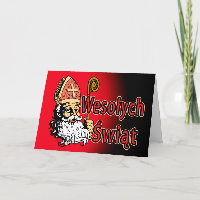 Cartão De Festividades St. Nicholas Wesolych Swiat Christmas Card (Frente)