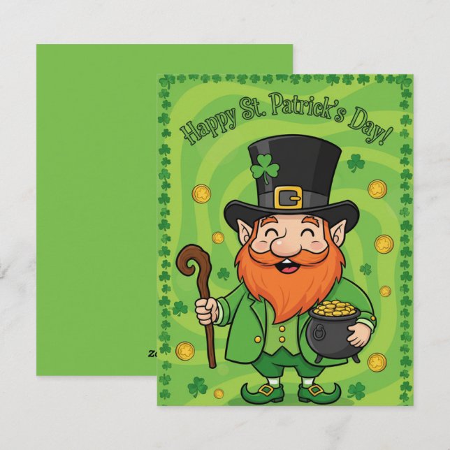 Cartão De Festividades St Patrick’s Day Card Cute Leprechaun (Frente/Verso)