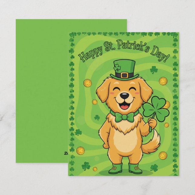 Cartão De Festividades St Patrick’s Day Card Lucky Irish Dog (Frente/Verso)