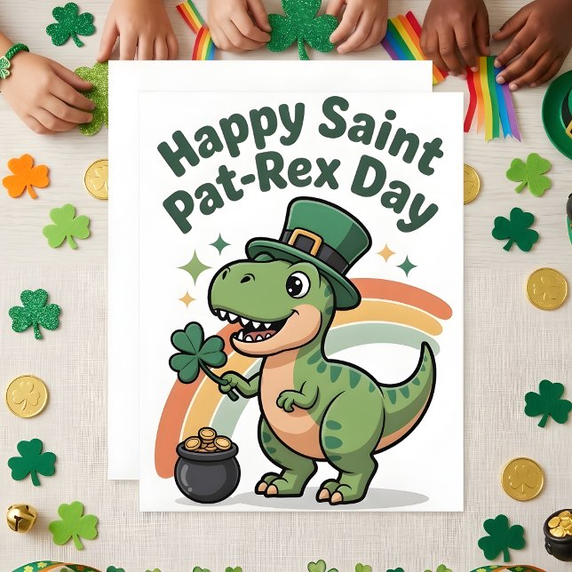 Cartão De Festividades St Patrick’s Day Dinosaur Kids Card (Criador carregado)