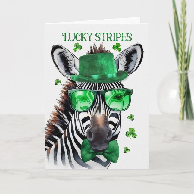 Cartão De Festividades St Patrick's Day Zebra Lucky Stripes and Bagpipes (Frente)