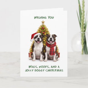 Cartão De Festividades Staffordshire Bull Terriers Cães Natal