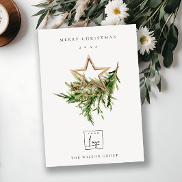 Cartão De Festividades Stag Marsala Foliage Wreath Feliz Logotipo de Nata