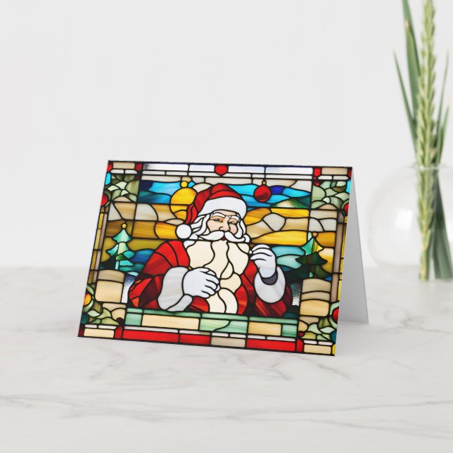 Cartão De Festividades Stained Glass Abstract Christmas Santa (Frente)