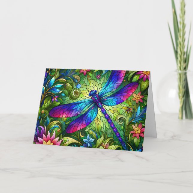 Cartão De Festividades Stained Glass Dragonfly Birthday Card (Frente)