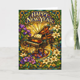 Cartão De Festividades Stained Glass Piano Floral New Year