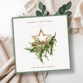 Cartão De Festividades Star Ornament Pine Branch Fauna Feliz Natal