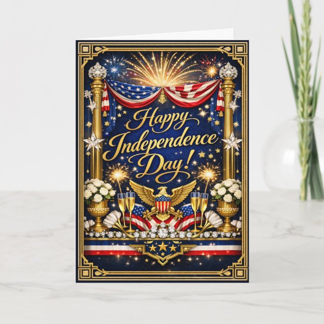 Cartão De Festividades Star Spangled Patriotic Happy Independence Day (Frente)